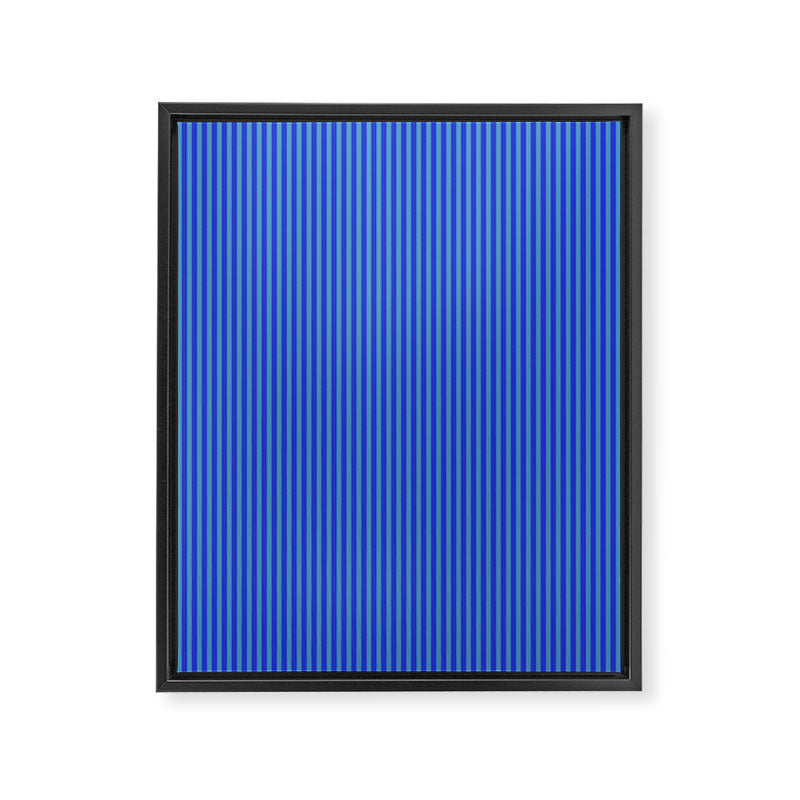 Blue Ultra Fine Stripe Narrow Vertical Pinstripe Pattern Framed Canvas Print Gallery Image 6