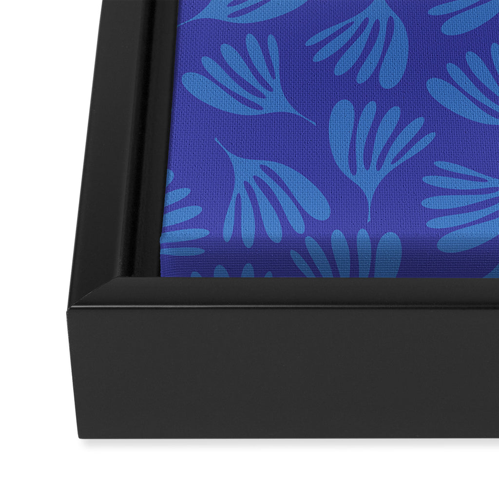 Blue Wispy Leaves Contemporary Abstract Pattern Framed Canvas Print Gallery Image 3
