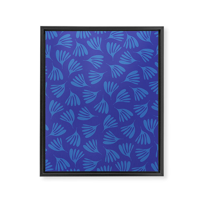 Blue Wispy Leaves Contemporary Abstract Pattern Framed Canvas Print Gallery Image 1