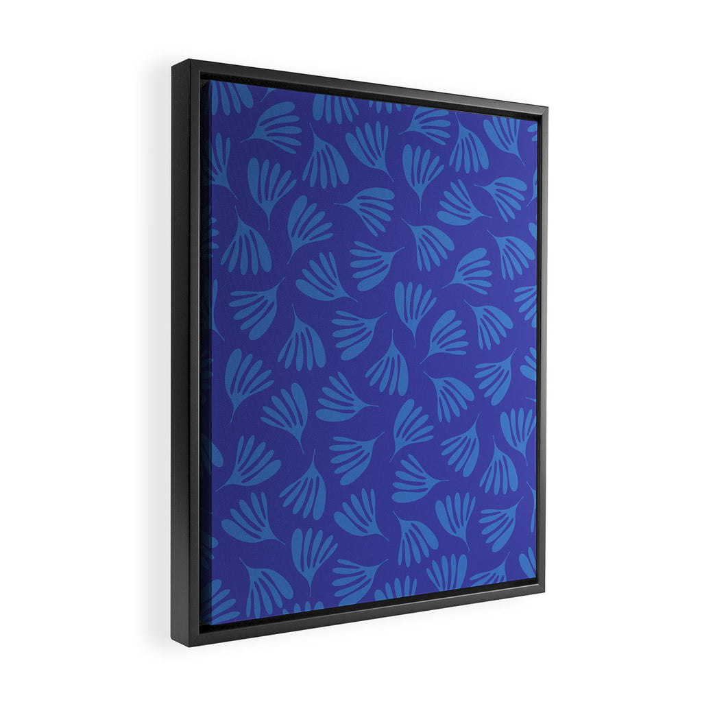 Blue Wispy Leaves Contemporary Abstract Pattern Framed Canvas Print Gallery Image 2