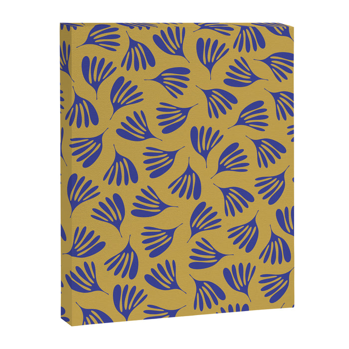 Blue Wispy Leaves Contemporary Abstract Pattern on Mustard Gold Canvas Print Gallery Image 1