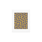 Blue Wispy Leaves Contemporary Abstract Pattern on Mustard Gold Art Print Gallery Image 1
