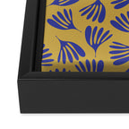 Blue Wispy Leaves Contemporary Abstract Pattern on Mustard Gold Framed Canvas Print Gallery Image 3