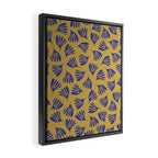 Blue Wispy Leaves Contemporary Abstract Pattern on Mustard Gold Framed Canvas Print Gallery Image 2