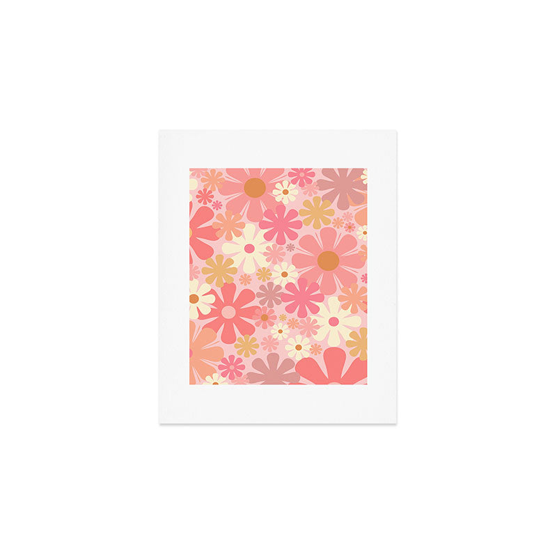 Blush Pink 60s 70s Vintage Flower Power Floral Pattern Art Print Gallery Image 1