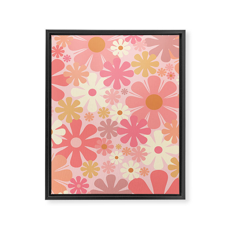 Blush Pink 60s 70s Vintage Flower Power Floral Pattern Framed Canvas Print Gallery Image 8