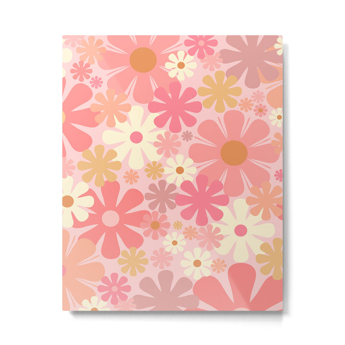 Blush Pink 60s 70s Vintage Flower Power Floral Pattern Metal Print Gallery Image 1