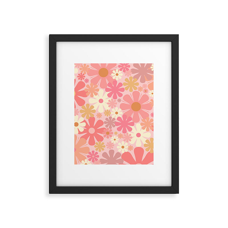Blush Pink 60s 70s Vintage Flower Power Floral Pattern Framed Art Print Gallery Image 6