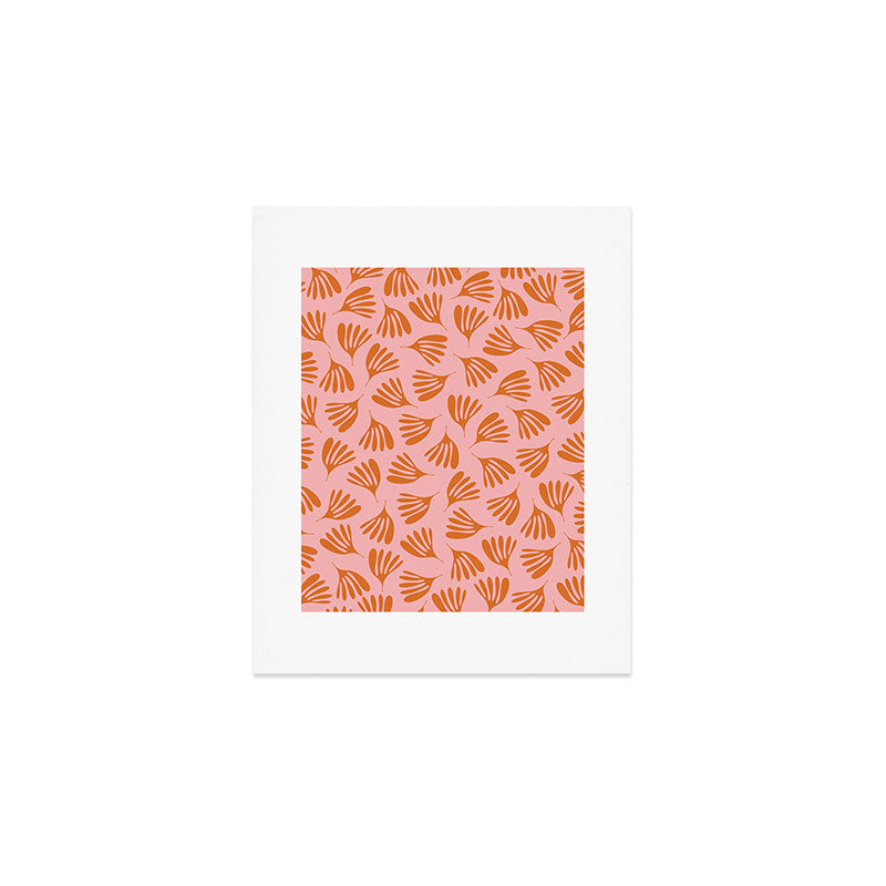 Blush Pink and Orange Wispy Leaves Contemporary Abstract Pattern Art Print Gallery Image 1