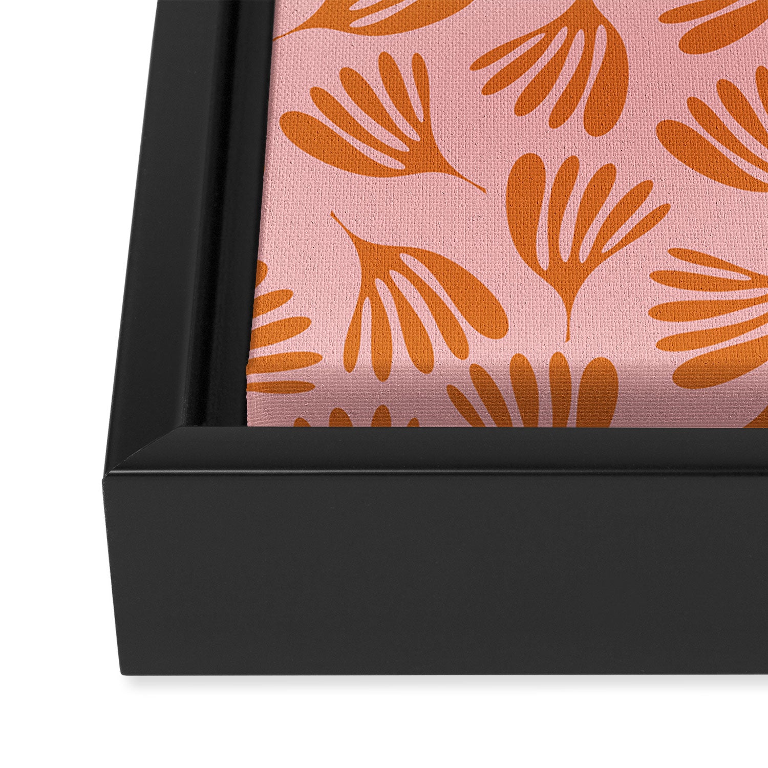 Blush Pink and Orange Wispy Leaves Contemporary Abstract Pattern Framed Canvas Print Gallery Image 3