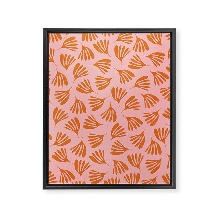 Blush Pink and Orange Wispy Leaves Contemporary Abstract Pattern Framed Canvas Print Gallery Image 1