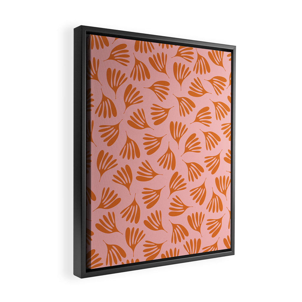 Blush Pink and Orange Wispy Leaves Contemporary Abstract Pattern Framed Canvas Print Gallery Image 2