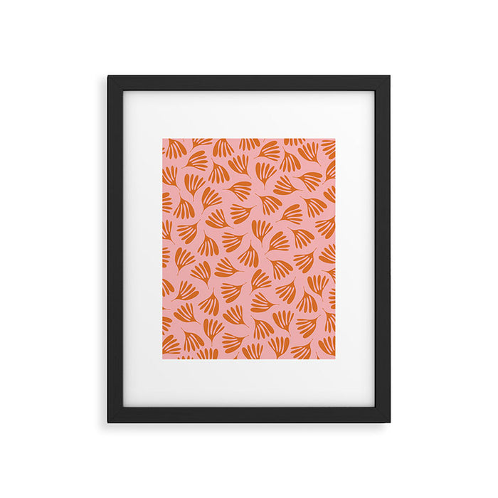 Blush Pink and Orange Wispy Leaves Contemporary Abstract Pattern Framed Art Print Gallery Image 1