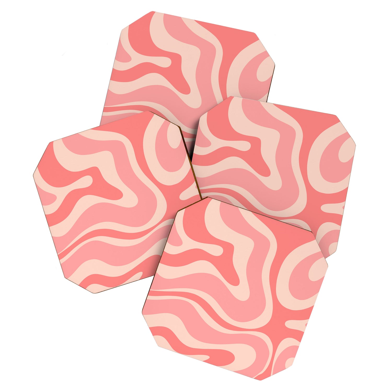 Blush Pink Modern Retro Liquid Swirl Abstract Pattern Square Coaster Gallery Image 1