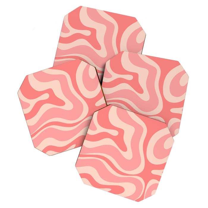 Blush Pink Modern Retro Liquid Swirl Abstract Pattern Square Coaster Gallery Image 1