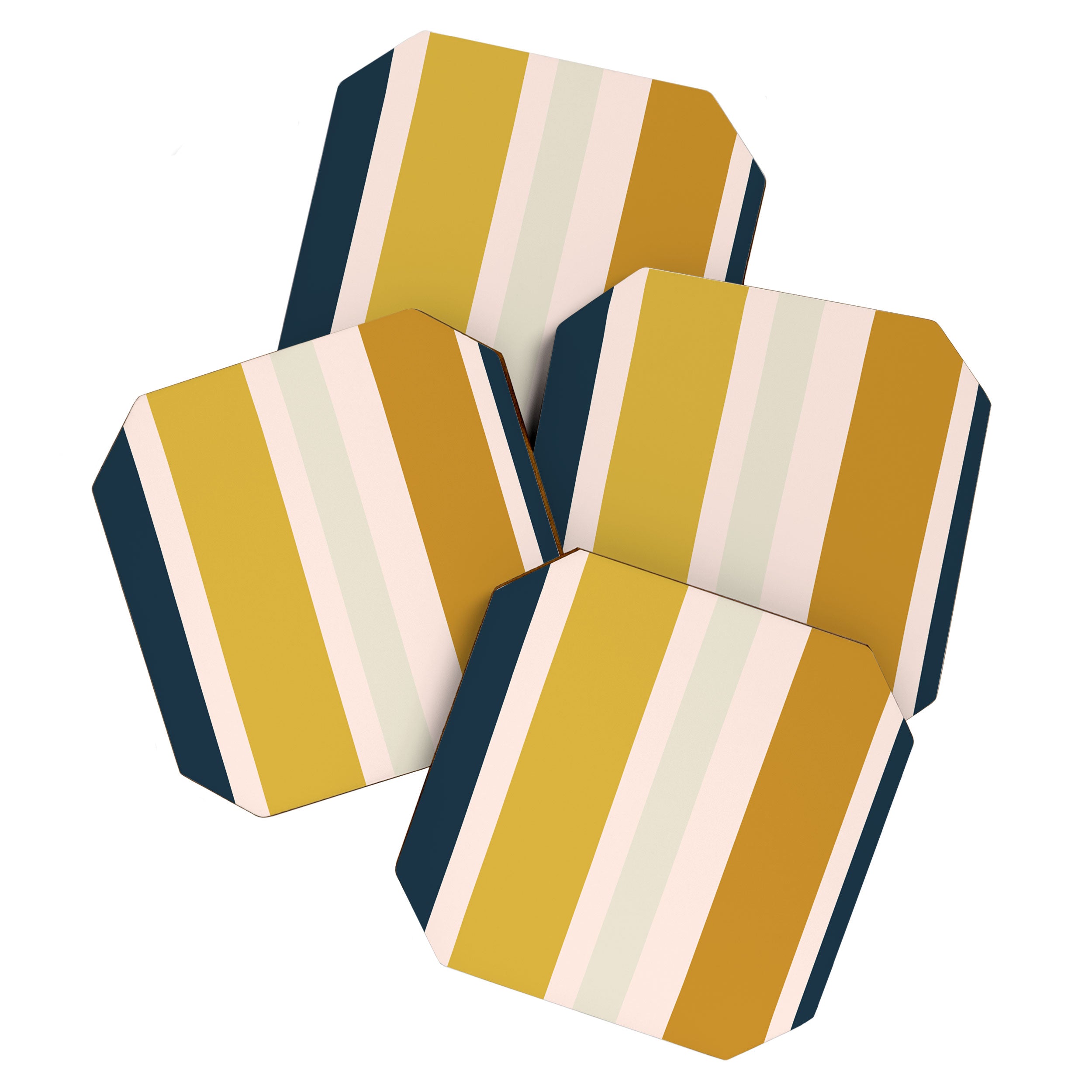 Blush Pink, Navy Blue, Mustard Yellow Big Stripes Pattern Coaster Gallery Image 1