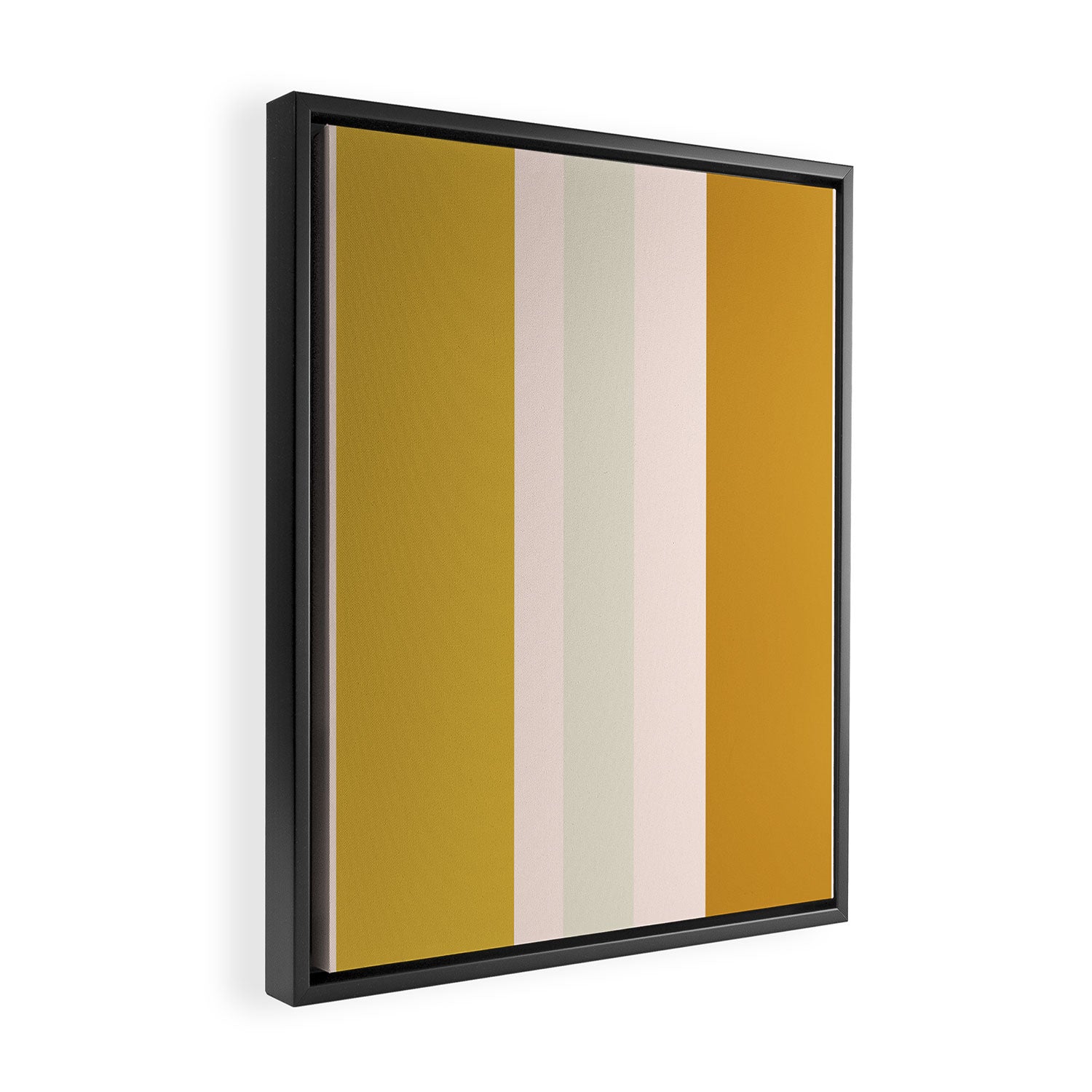Blush Pink, Navy Blue, Mustard Yellow Big Stripes Pattern Framed Canvas Print Gallery Image 2
