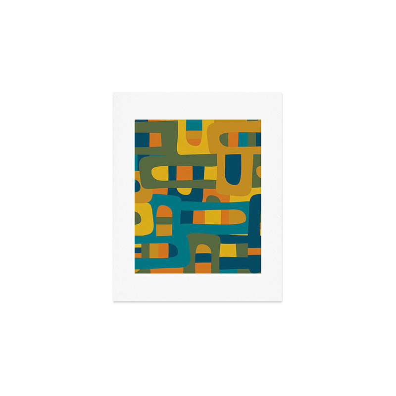 Bo Kaap Abstract Pattern in Moroccan Teal Ochre Olive Orange Mustard Art Print Gallery Image 1