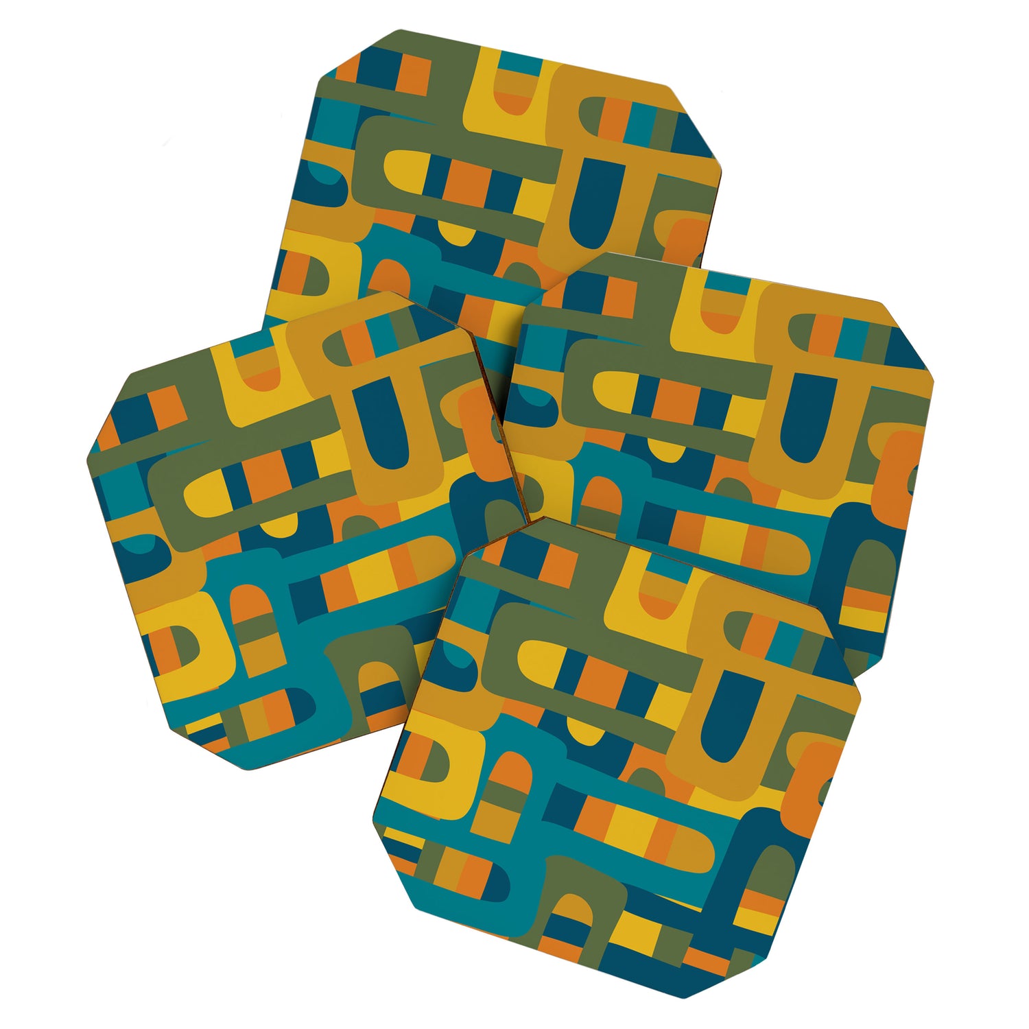 Bo Kaap Abstract Pattern in Moroccan Teal Ochre Olive Orange Mustard Coaster Gallery Image 1