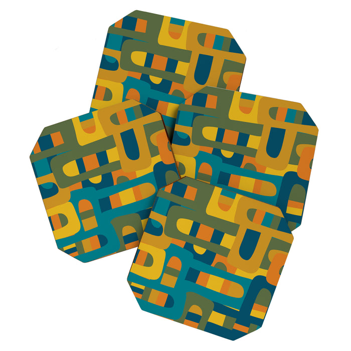 Bo Kaap Abstract Pattern in Moroccan Teal Ochre Olive Orange Mustard Coaster Gallery Image 1