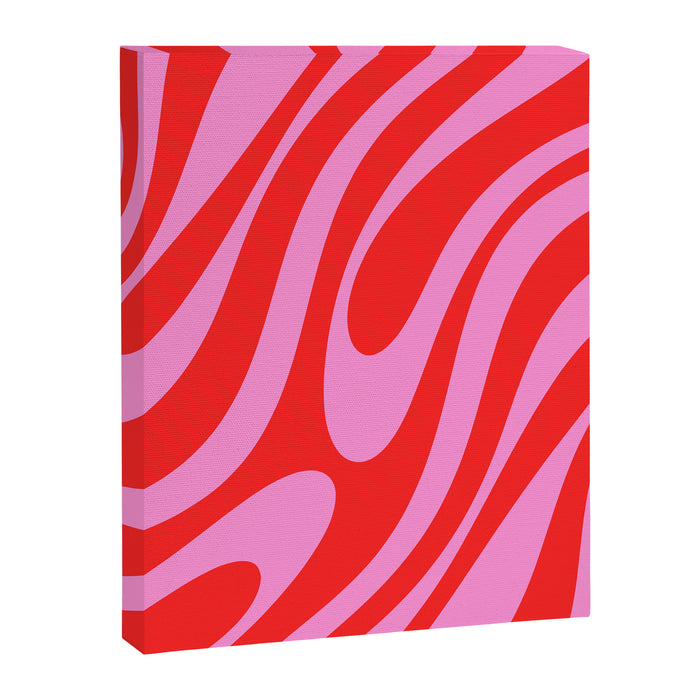 Bold Abstract Wavy Loops Pop Pattern in Preppy Pink and Red Canvas Print Gallery Image 1