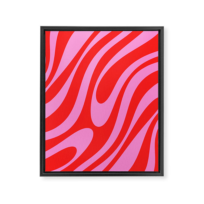 Bold Abstract Wavy Loops Pop Pattern in Preppy Pink and Red Framed Canvas Print Gallery Image 8