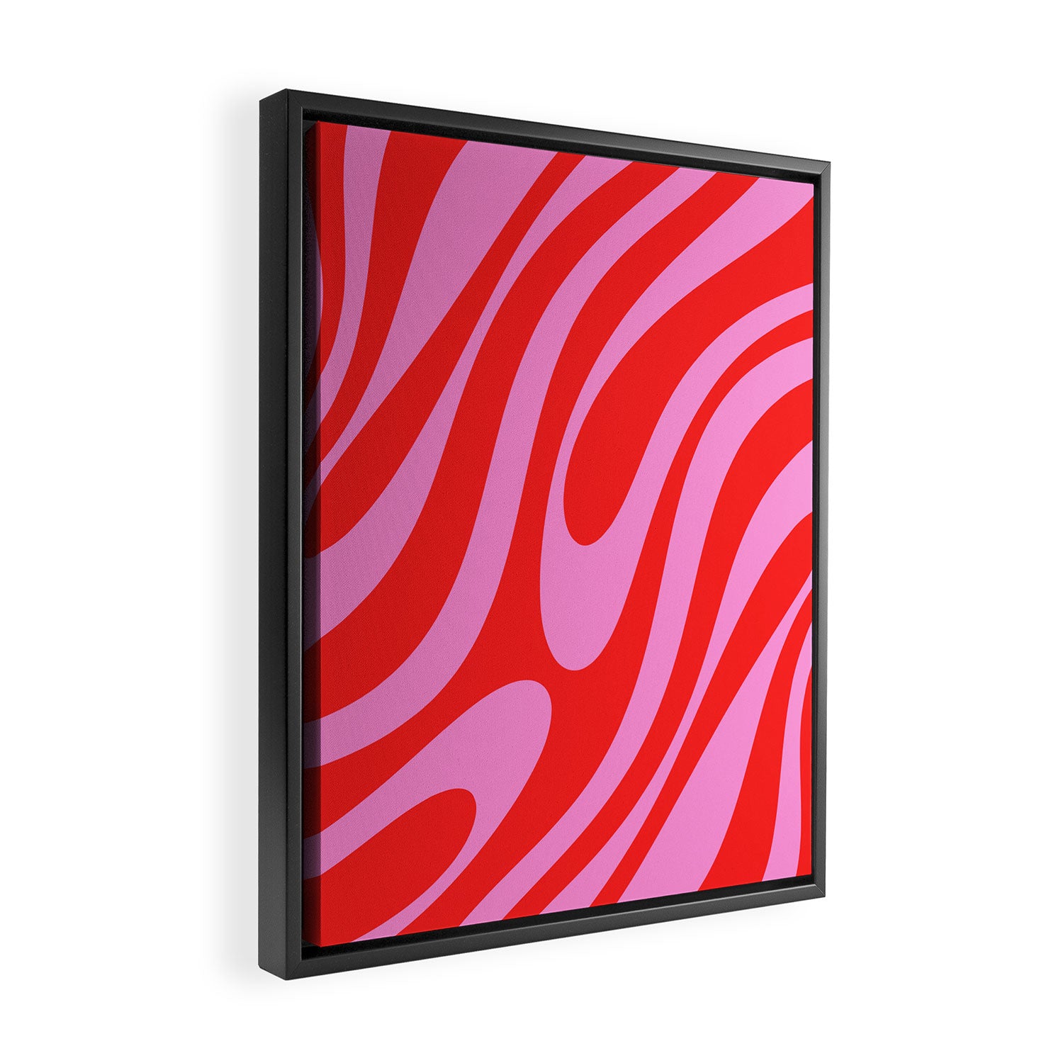 Bold Abstract Wavy Loops Pop Pattern in Preppy Pink and Red Framed Canvas Print Gallery Image 2