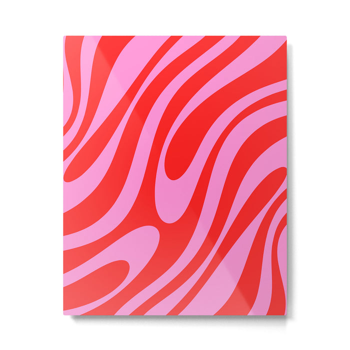 Bold Abstract Wavy Loops Pop Pattern in Preppy Pink and Red Metal Print Gallery Image 1