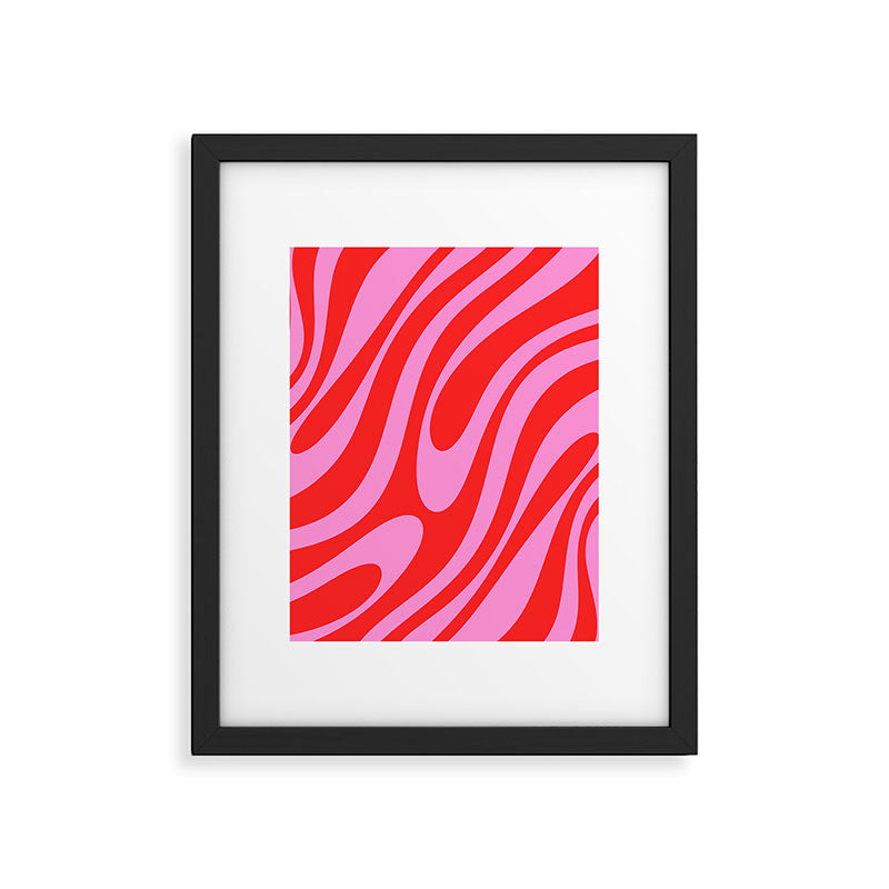 Bold Abstract Wavy Loops Pop Pattern in Preppy Pink and Red Framed Art Print Gallery Image 6
