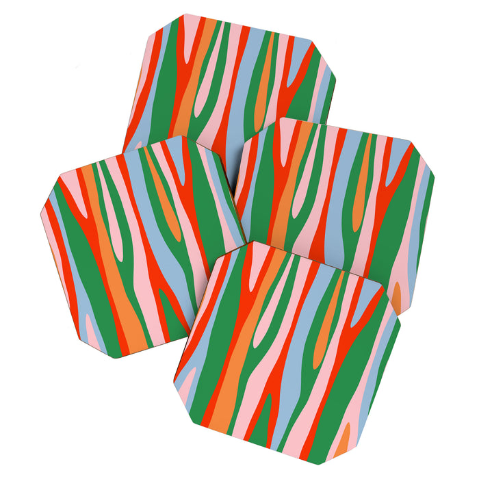 Bold and Colorful Abstract Wild Stripes Modern Multicolor Pattern Coaster Gallery Image 1
