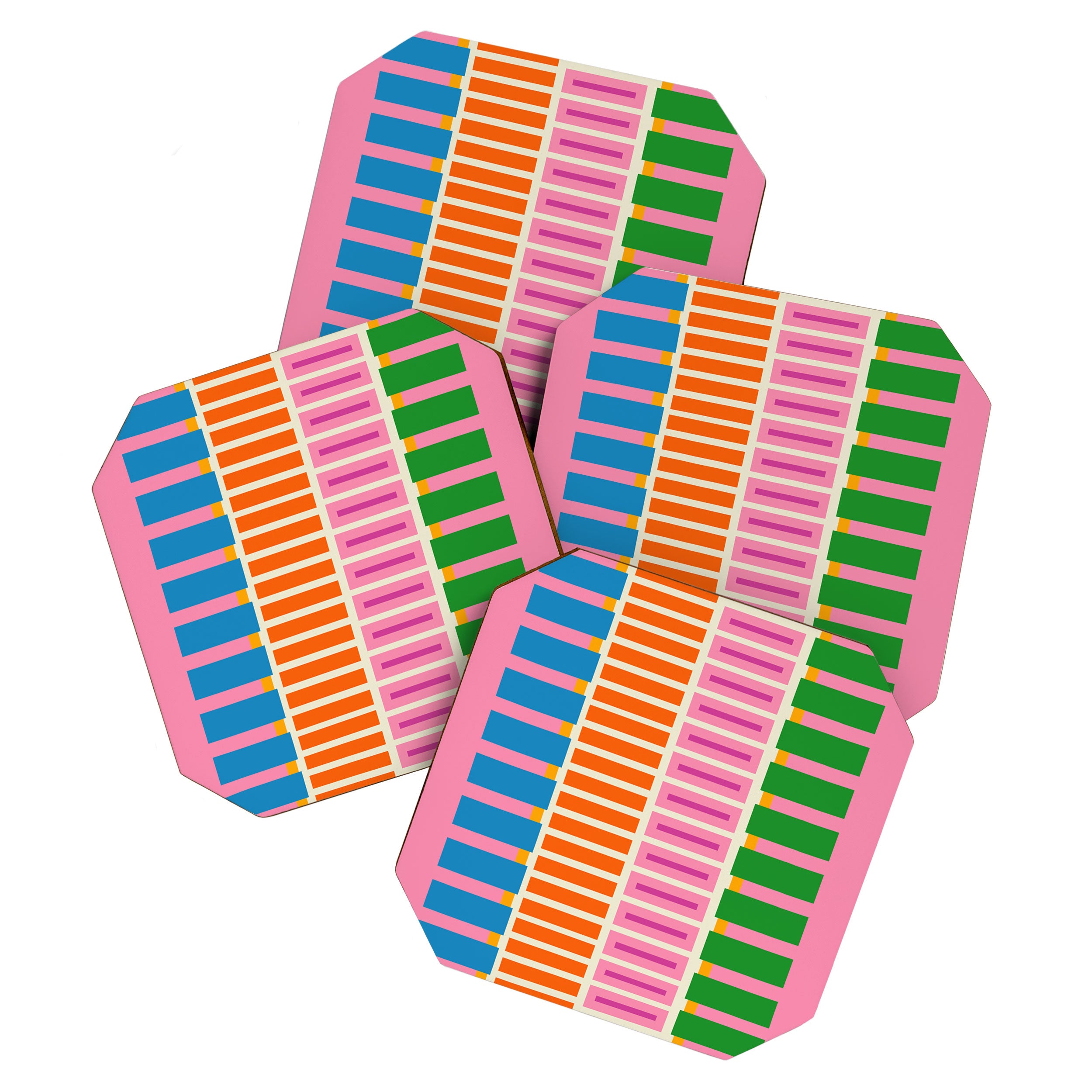 Bold and Colorful Block Stripes Pink Orange Blue Green Coaster Gallery Image 1