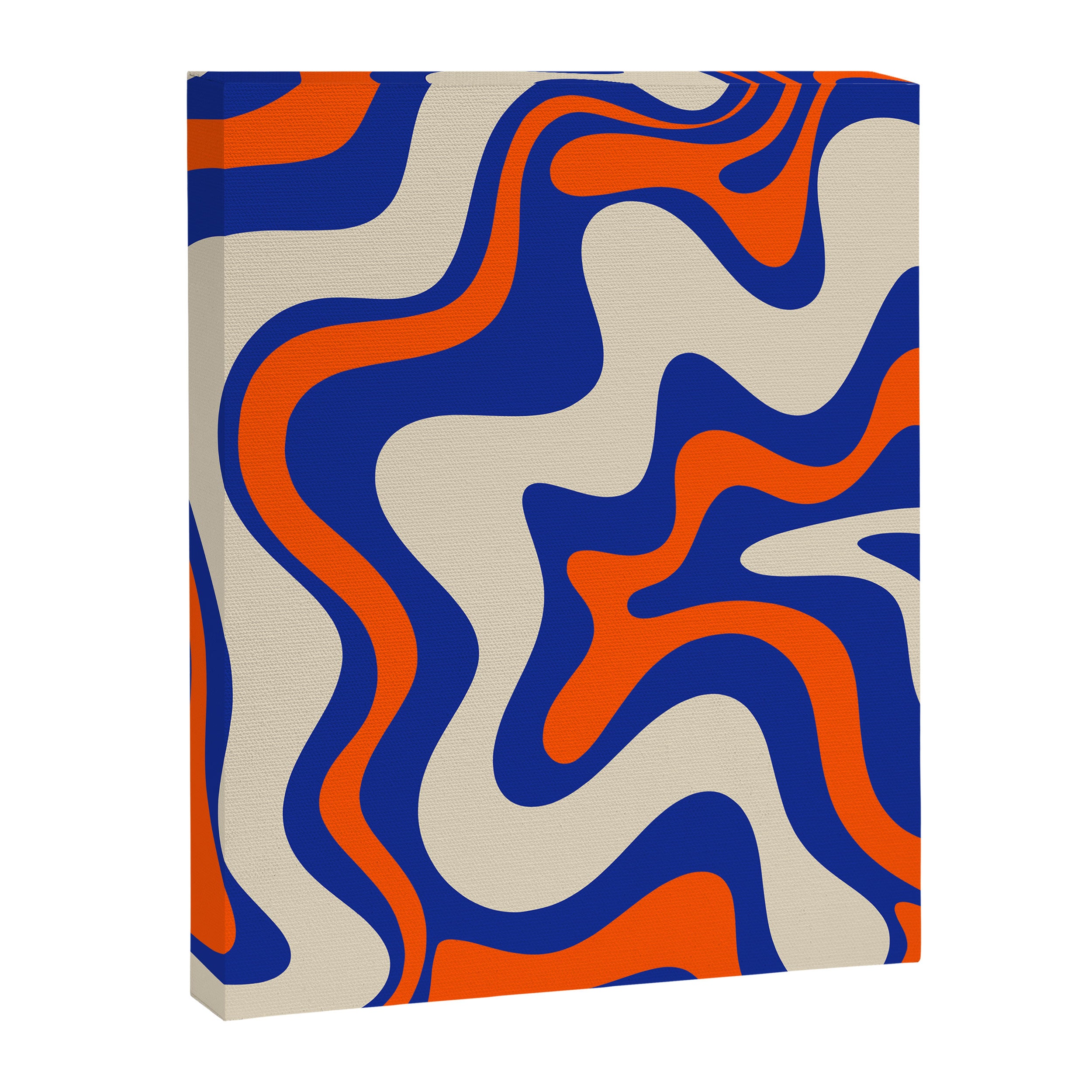 Bold and Groovy Retro Liquid Swirl Abstract Pattern Cobalt Blue and Orange Canvas Print Gallery Image 6