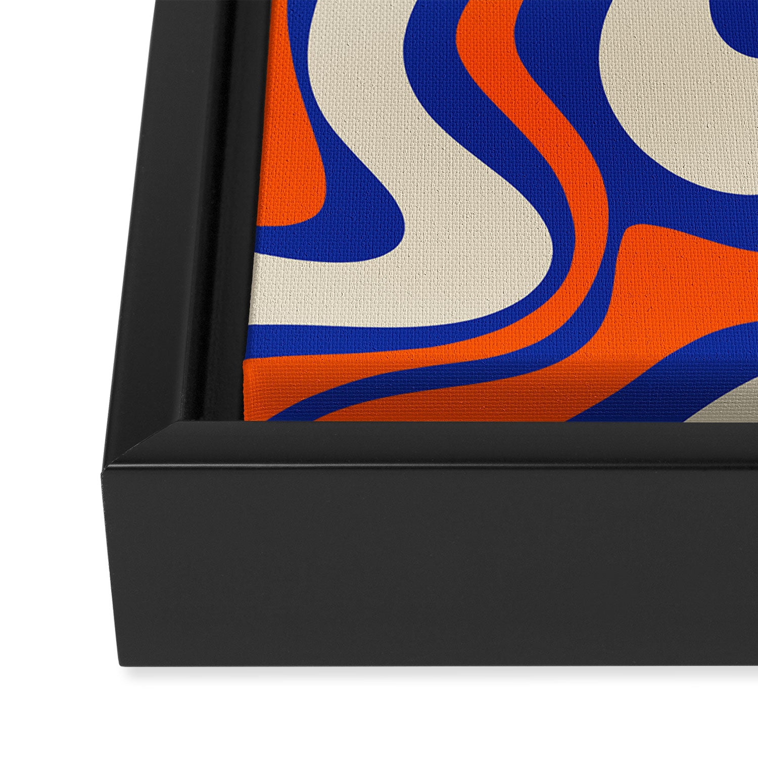 Bold and Groovy Retro Liquid Swirl Abstract Pattern Cobalt Blue and Orange Framed Canvas Print Gallery Image 3
