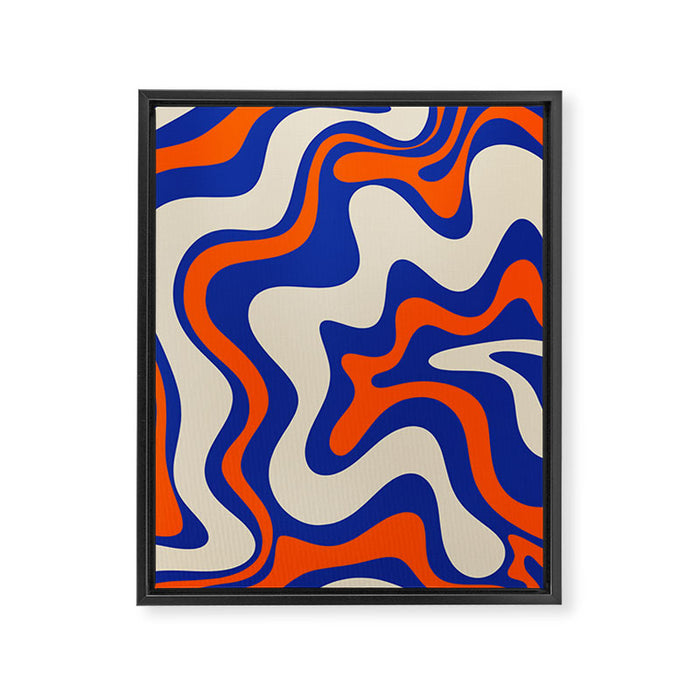 Bold and Groovy Retro Liquid Swirl Abstract Pattern Cobalt Blue and Orange Framed Canvas Print Gallery Image 1