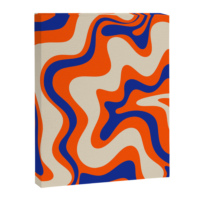 Bold and Groovy Retro Liquid Swirl Abstract Pattern Orange Cobalt Canvas Print Gallery Image 1