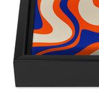Bold and Groovy Retro Liquid Swirl Abstract Pattern Orange Cobalt Framed Canvas Print Gallery Image 3