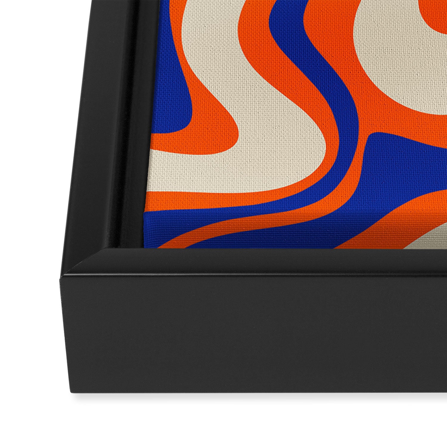 Bold and Groovy Retro Liquid Swirl Abstract Pattern Orange Cobalt Framed Canvas Print Gallery Image 3