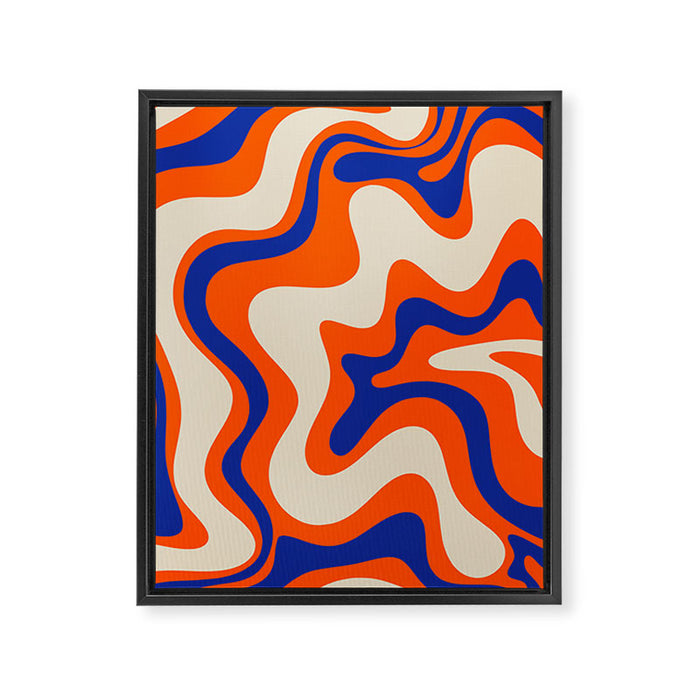 Bold and Groovy Retro Liquid Swirl Abstract Pattern Orange Cobalt Framed Canvas Print Gallery Image 1