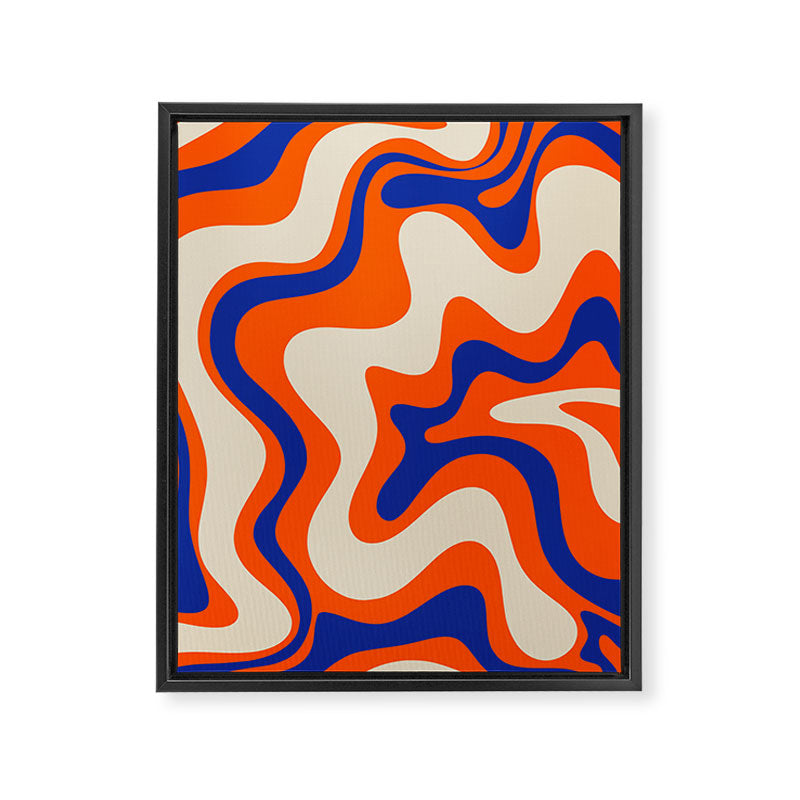 Bold and Groovy Retro Liquid Swirl Abstract Pattern Orange Cobalt Framed Canvas Print Gallery Image 6