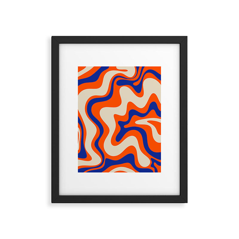 Bold and Groovy Retro Liquid Swirl Abstract Pattern Orange Cobalt Framed Art Print Gallery Image 5
