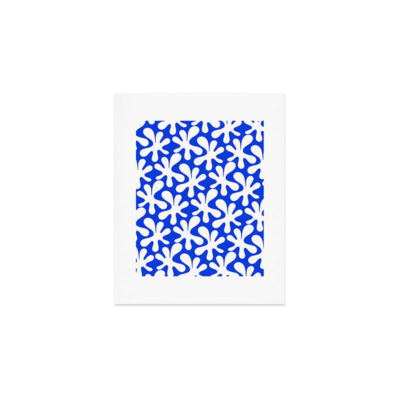 Bold Blue and White Funky Amoeba Dance Pattern Art Print Gallery Image 1