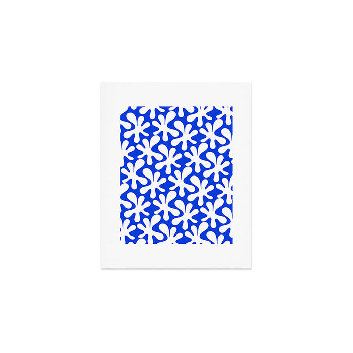 Bold Blue and White Funky Amoeba Dance Pattern Art Print Gallery Image 1