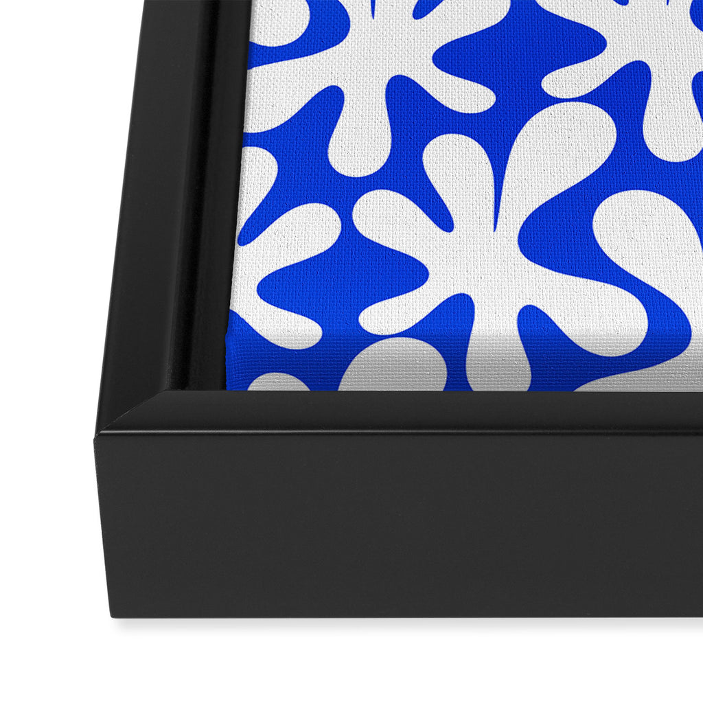 Bold Blue and White Funky Amoeba Dance Pattern Framed Canvas Print Gallery Image 3