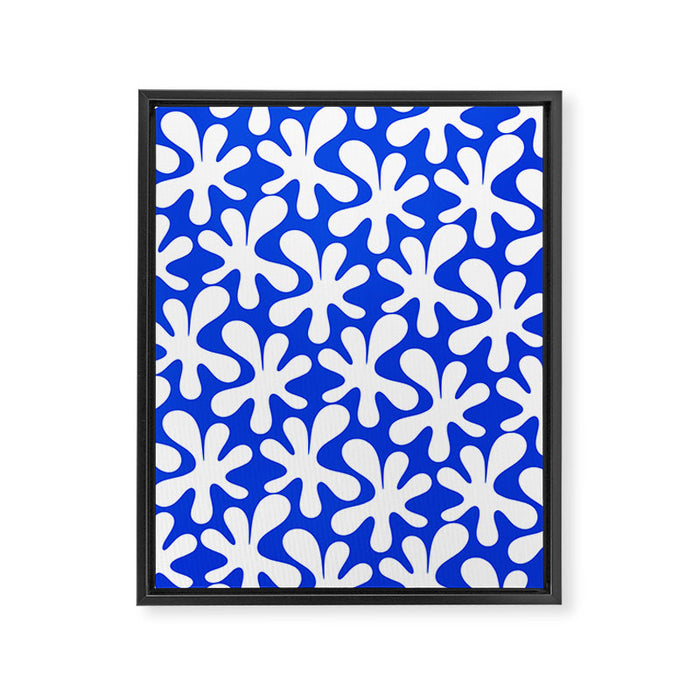 Bold Blue and White Funky Amoeba Dance Pattern Framed Canvas Print Gallery Image 1