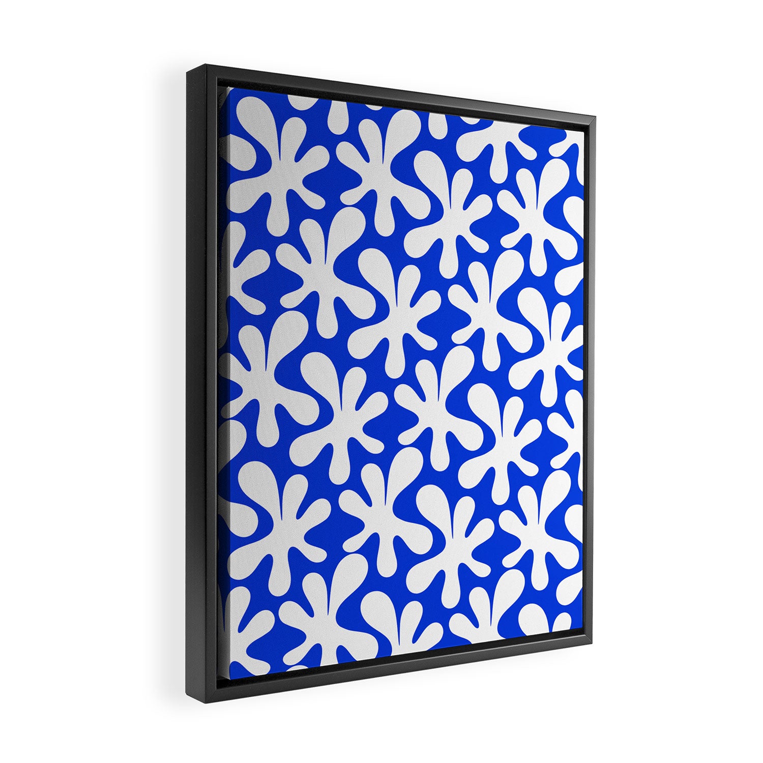 Bold Blue and White Funky Amoeba Dance Pattern Framed Canvas Print Gallery Image 2