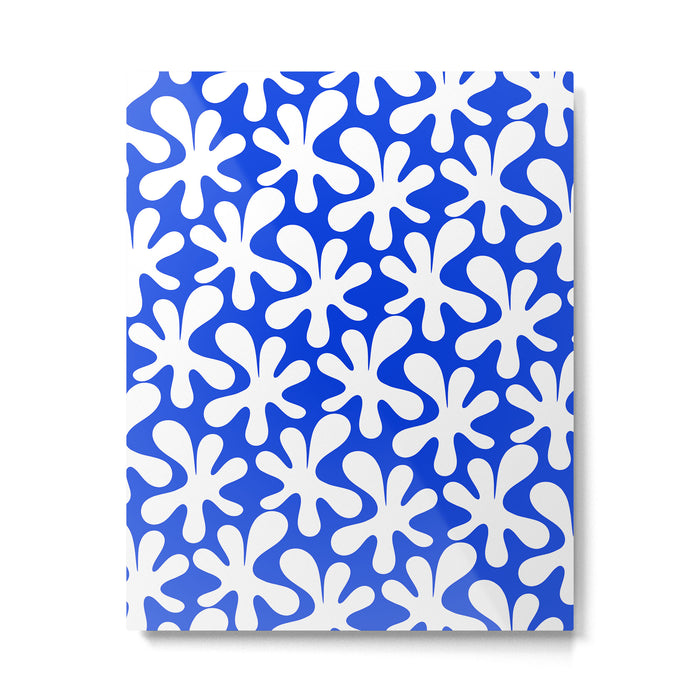 Bold Blue and White Funky Amoeba Dance Pattern Metal Print Gallery Image 1
