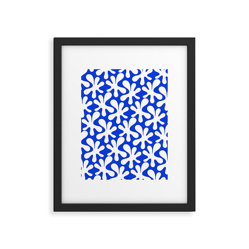Bold Blue and White Funky Amoeba Dance Pattern Framed Art Print Gallery Image 5
