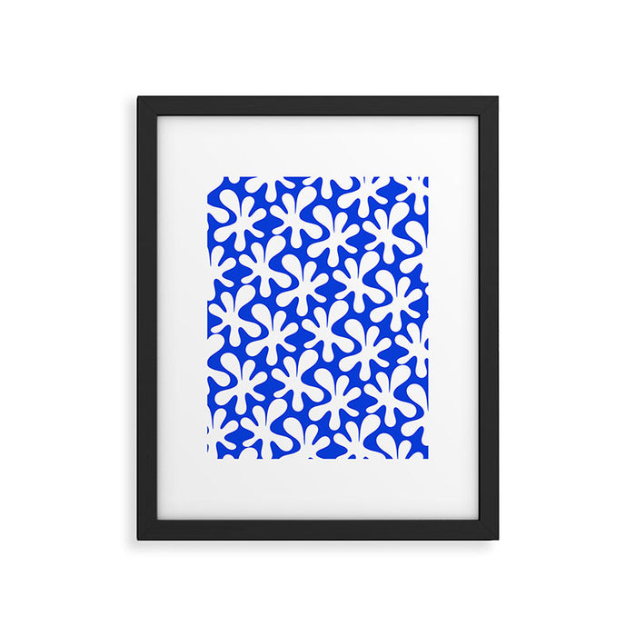 Bold Blue and White Funky Amoeba Dance Pattern Framed Art Print Gallery Image 1
