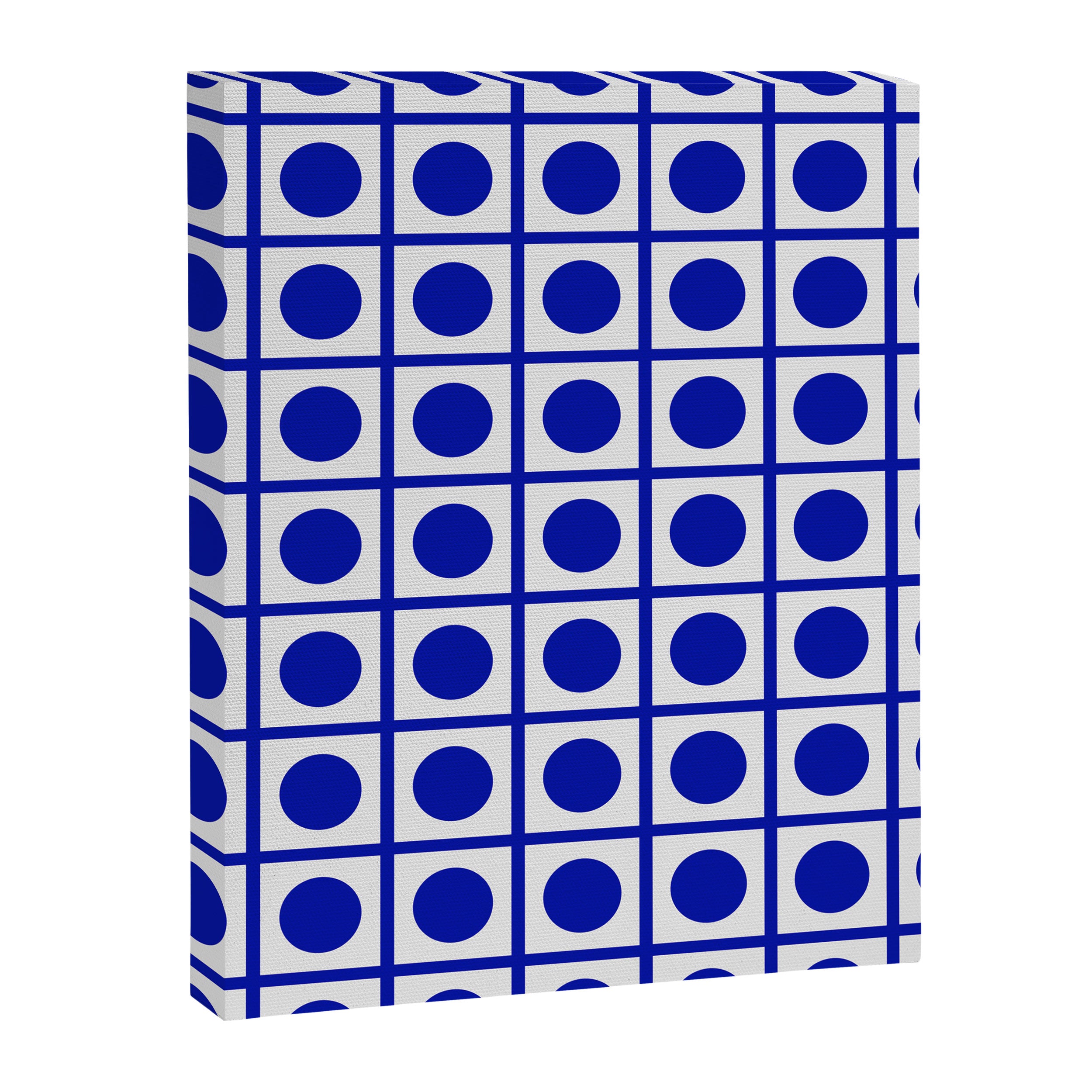 Bold Blue Dot Grid Retro Modern Pop Pattern on White Canvas Print Gallery Image 8
