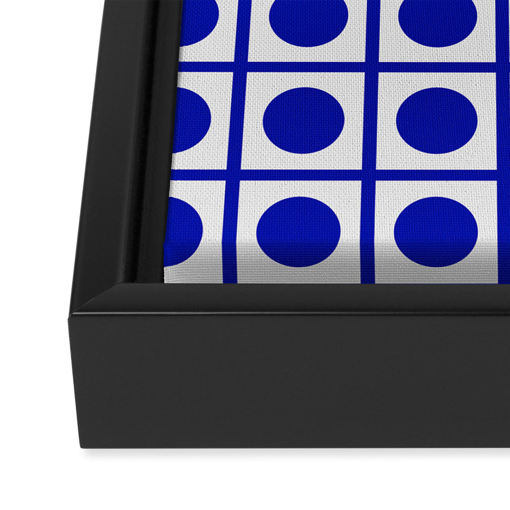 Bold Blue Dot Grid Retro Modern Pop Pattern on White Framed Canvas Print Gallery Image 3
